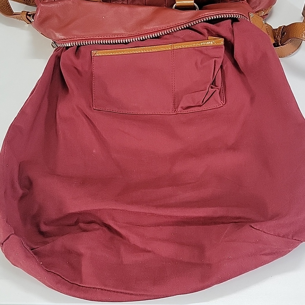 Large Cynthia Rowley Red/Tan Pleated Leather Tote Bag - Picture 10 of 13